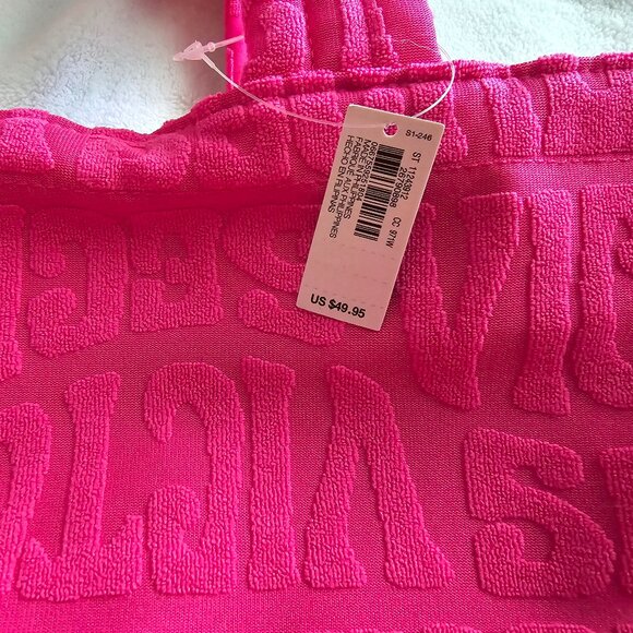 NWT Victoria's Secret Large PINK terry cloth Logo Carryall Tote - Picture 3 of 3